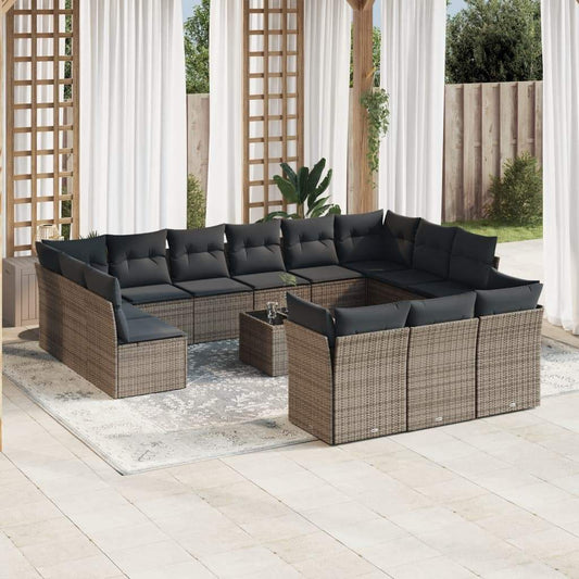 Set Divani da Giardino 14pz con Cuscini in Polyrattan Grigio - homemem39