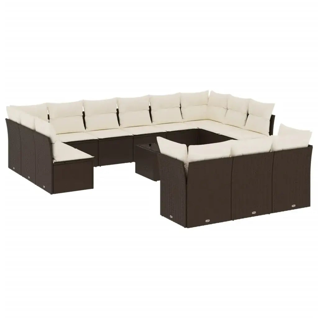 Set Divani da Giardino 14pz con Cuscini in Polyrattan Marrone - homemem39