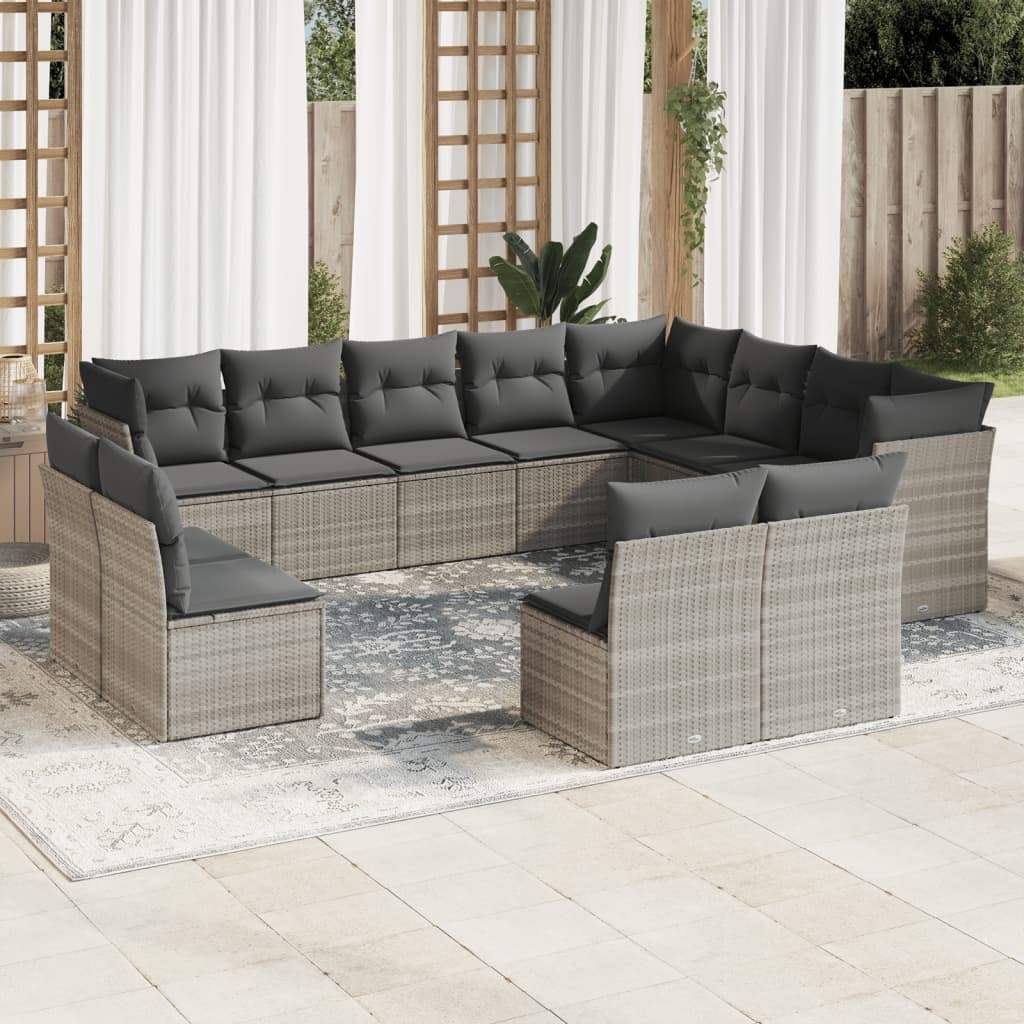 Set Divano Giardino 12 pz con Cuscini Grigio Chiaro Polyrattan - homemem39