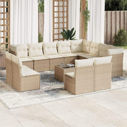 Set Divano da Giardino 13 pz con Cuscini Beige in Polyrattan - homemem39