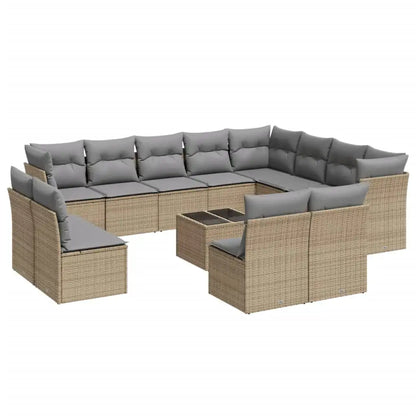 Set Divano da Giardino 13 pz con Cuscini Beige in Polyrattan - homemem39