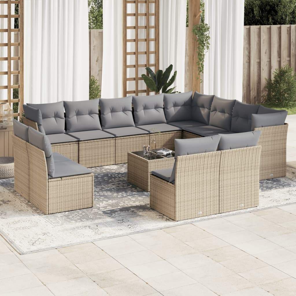 Set Divano da Giardino 13 pz con Cuscini Beige in Polyrattan - homemem39