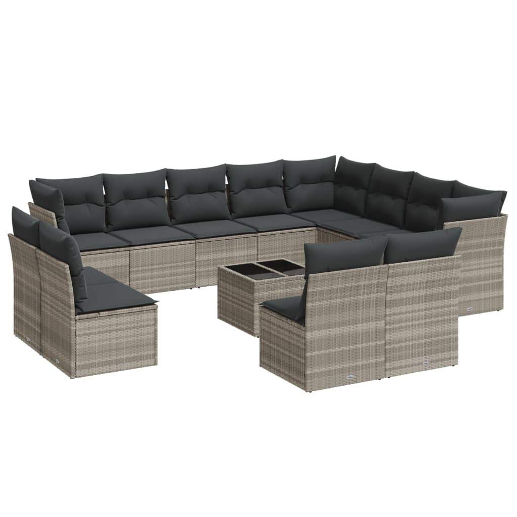 Set Divani Giardino 13 pz con Cuscini Grigio Chiaro Polyrattan - homemem39