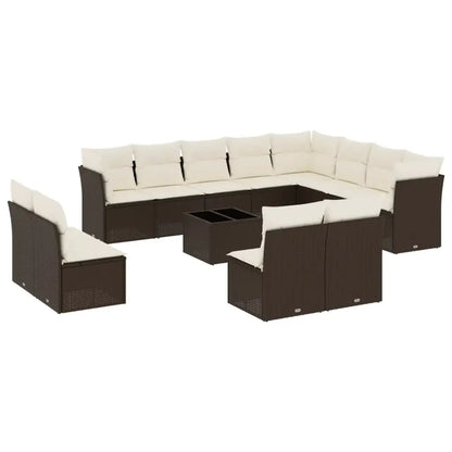 Set Divani da Giardino 13 pz con Cuscini Marrone in Polyrattan - homemem39