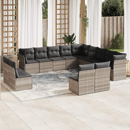 Set Divani Giardino 13 pz con Cuscini Grigio Chiaro Polyrattan - homemem39