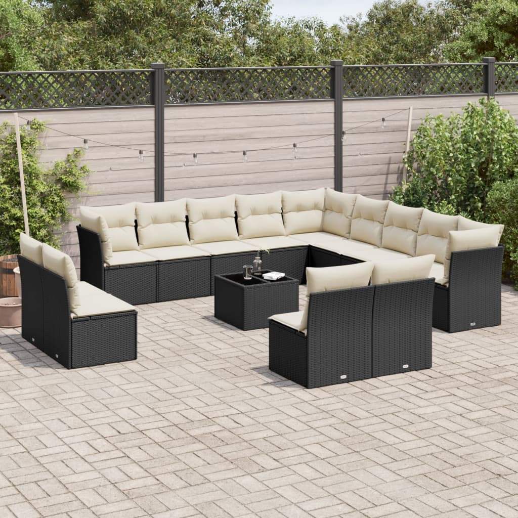 Set Divani da Giardino 14pz con Cuscini in Polyrattan Nero - homemem39