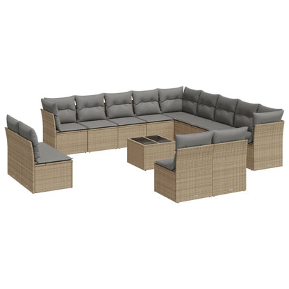 Set Divani da Giardino 14pz con Cuscini in Polyrattan Beige | homemem39