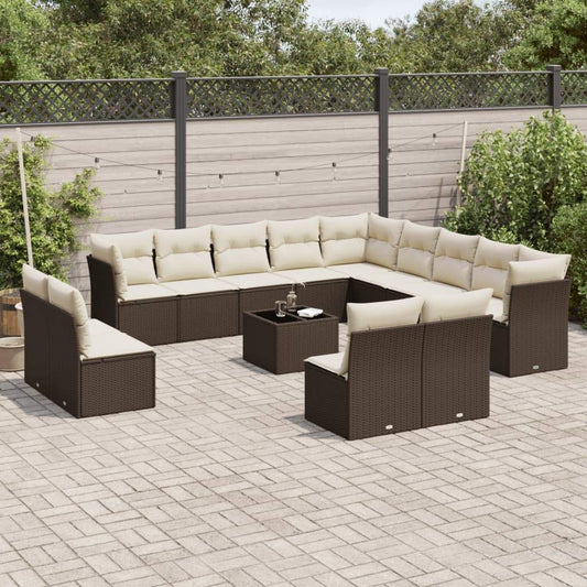 Set Divani da Giardino 14pz con Cuscini in Polyrattan Marrone - homemem39