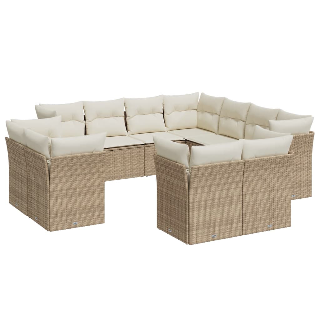 Set Divani da Giardino 11 pz con Cuscini Beige in Polyrattan | homemem39