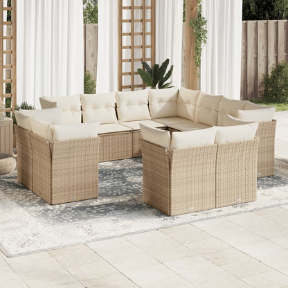 Set Divani da Giardino 11 pz con Cuscini Beige in Polyrattan | homemem39