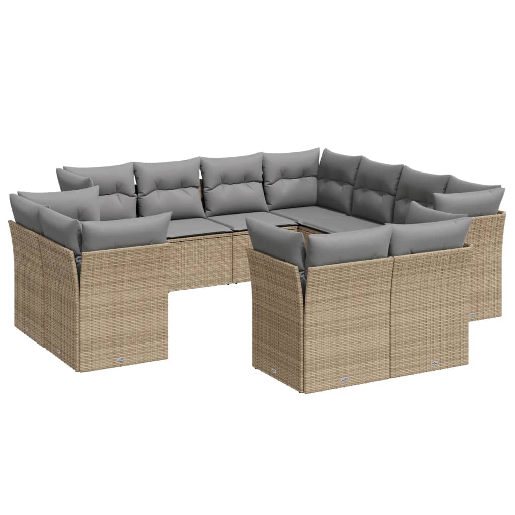 Set Divani da Giardino 11 pz con Cuscini Beige in Polyrattan | homemem39