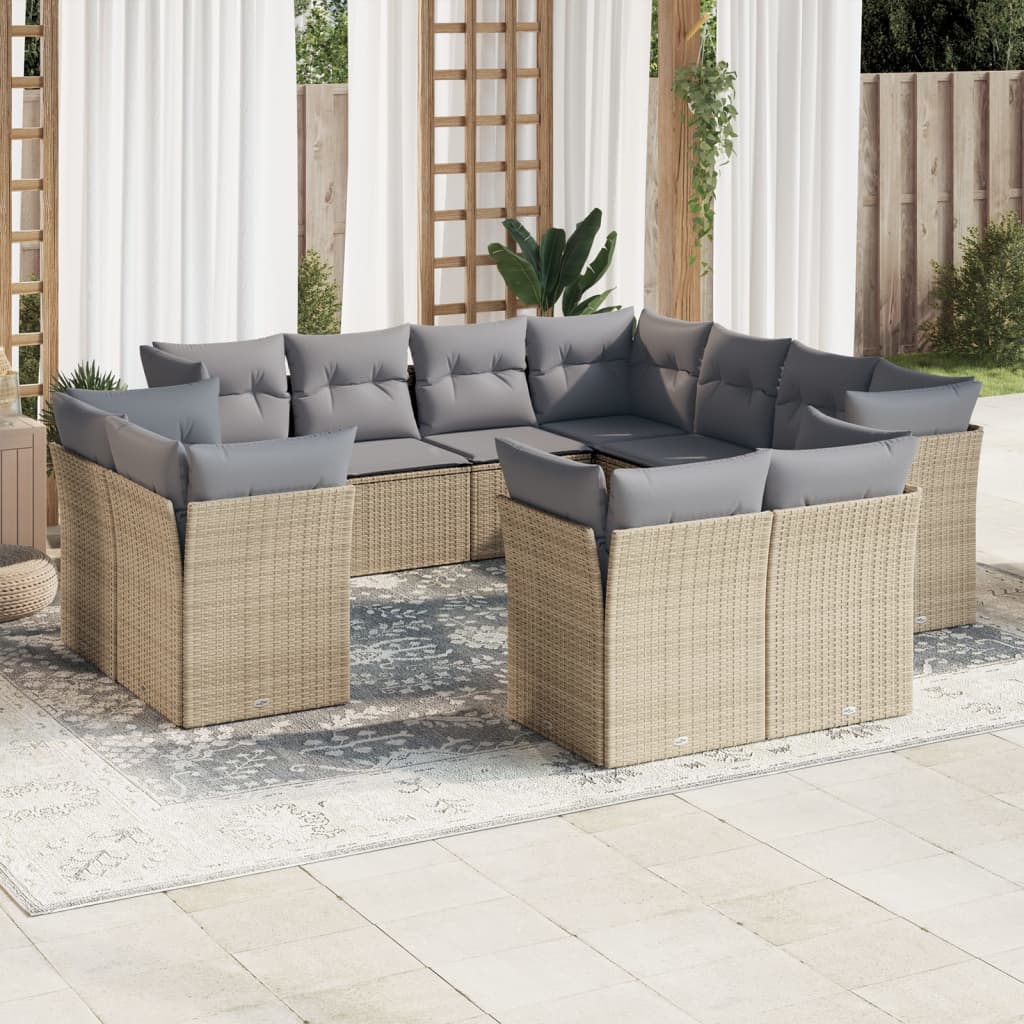 Set Divani da Giardino 11 pz con Cuscini Beige in Polyrattan | homemem39