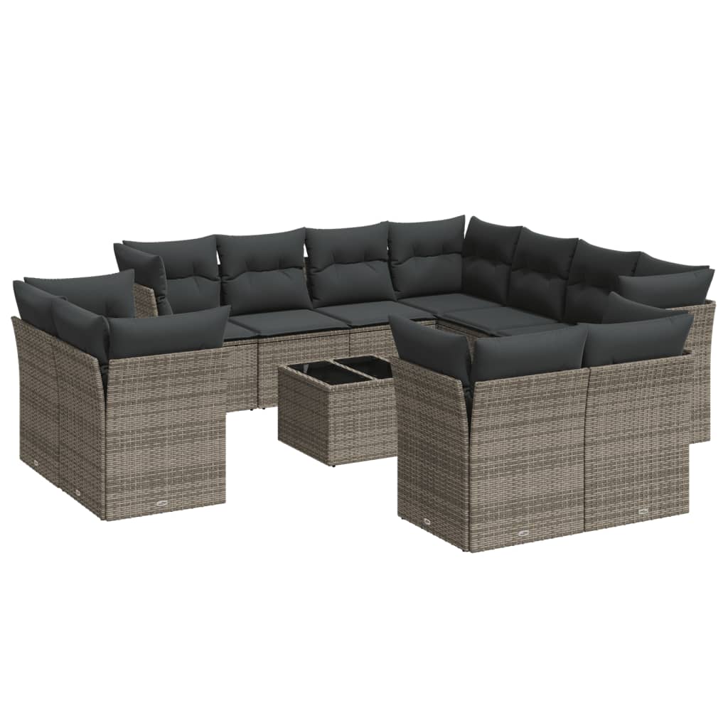 Set Divani da Giardino 12 pz con Cuscini Grigio in Polyrattan