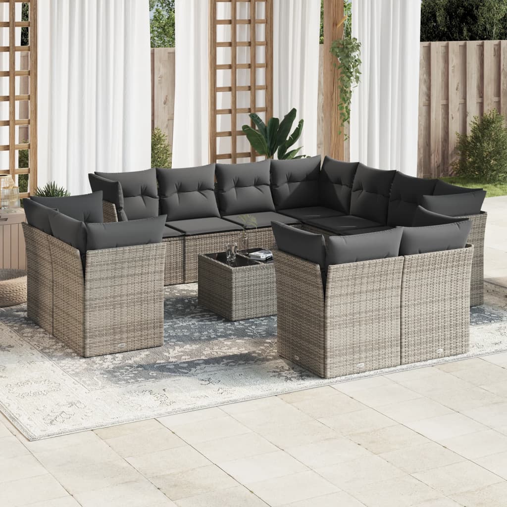 Set Divani da Giardino 12 pz con Cuscini Grigio in Polyrattan