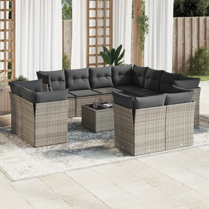 Set Divani da Giardino 12 pz con Cuscini Grigio in Polyrattan