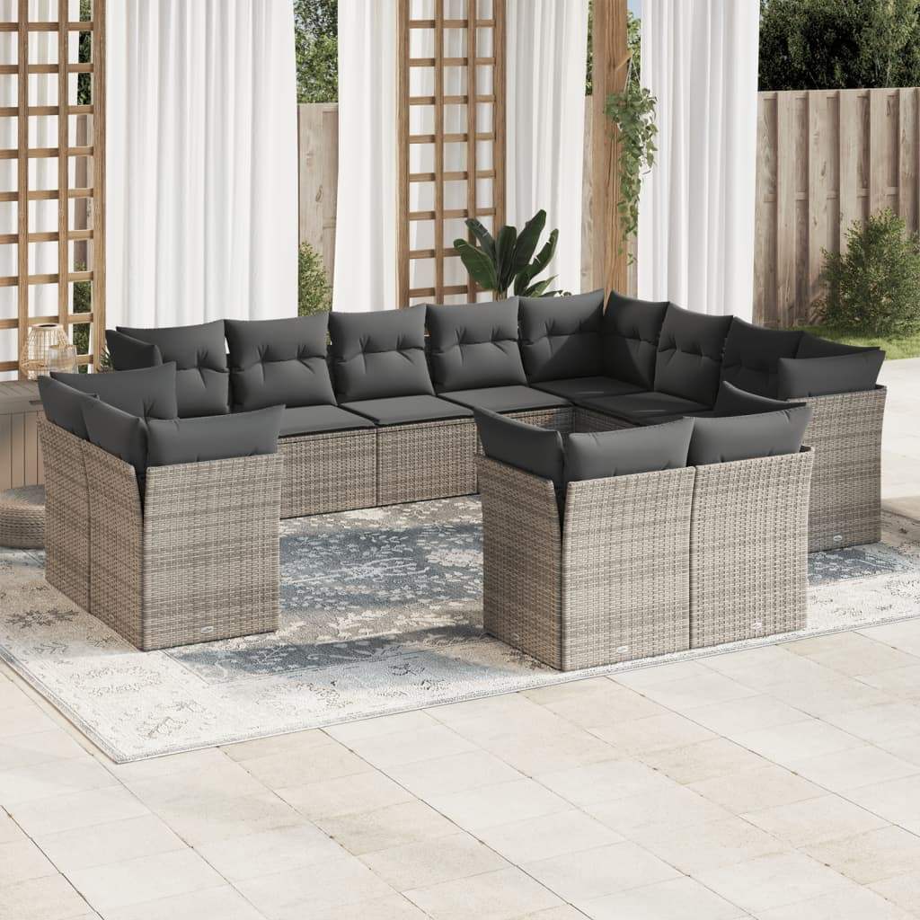Set Divani da Giardino 12 pz con Cuscini Grigio in Polyrattan - homemem39