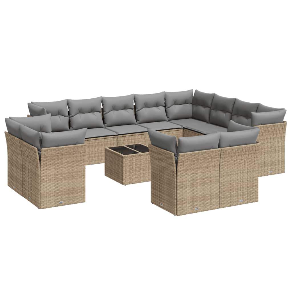 Set Divano da Giardino 13 pz con Cuscini Beige in Polyrattan - homemem39