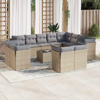 Set Divano da Giardino 13 pz con Cuscini Beige in Polyrattan - homemem39