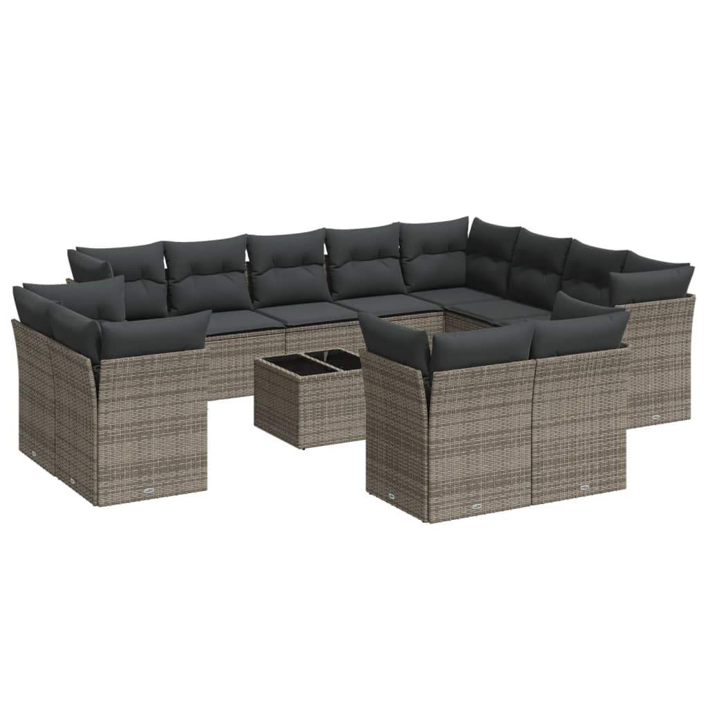 Set Divani da Giardino 13 pz con Cuscini Grigio in Polyrattan - homemem39