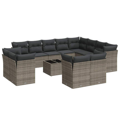 Set Divani da Giardino 13 pz con Cuscini Grigio in Polyrattan - homemem39