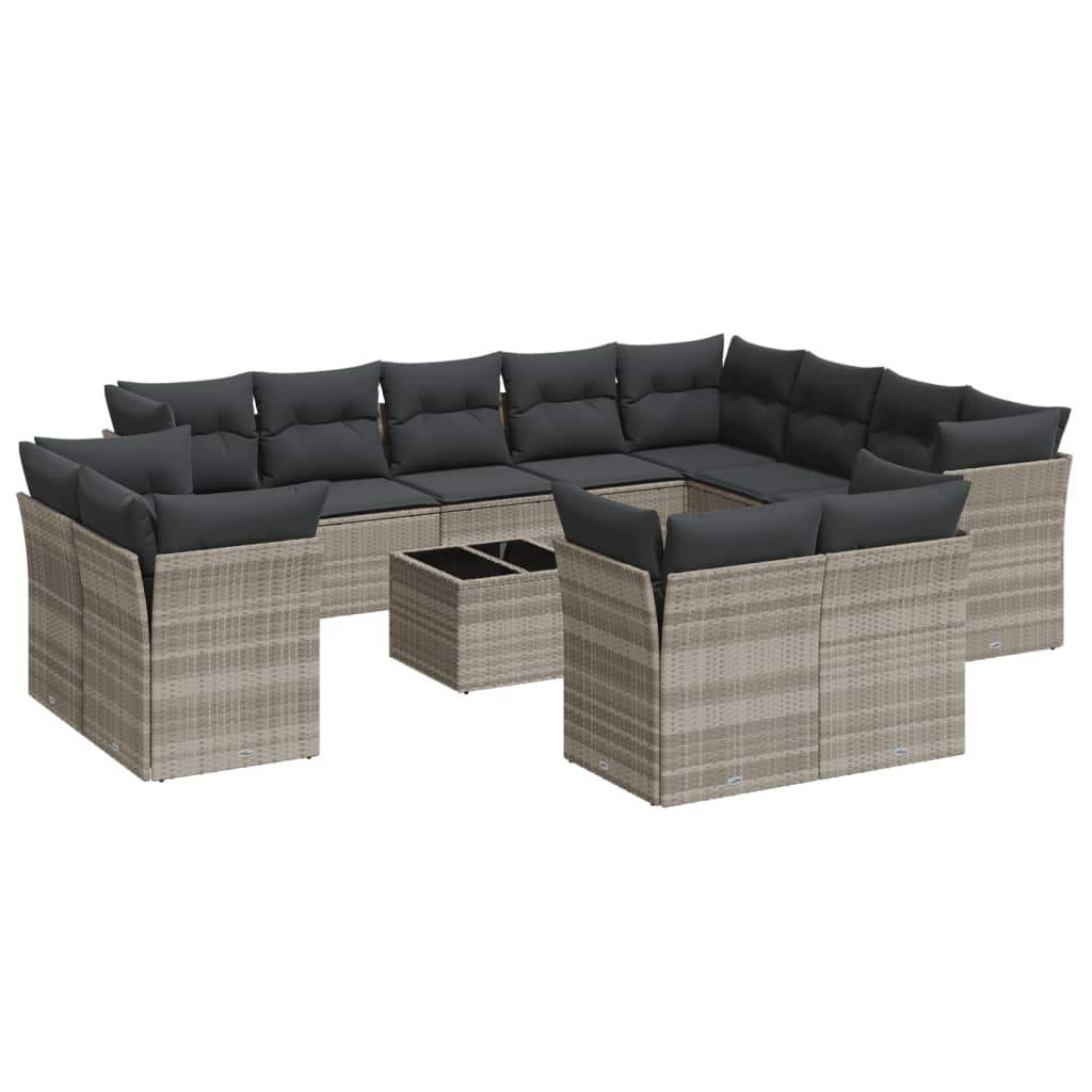 Set Divani Giardino 13 pz con Cuscini Grigio Chiaro Polyrattan - homemem39