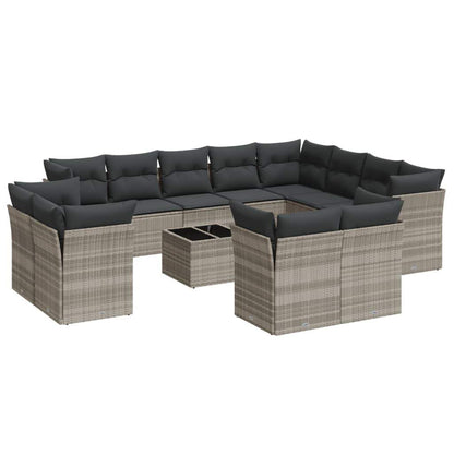 Set Divani Giardino 13 pz con Cuscini Grigio Chiaro Polyrattan - homemem39