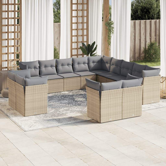 Set Divano da Giardino 13 pz con Cuscini Beige in Polyrattan - homemem39