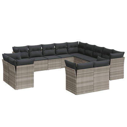 Set Divani Giardino 13 pz con Cuscini Grigio Chiaro Polyrattan - homemem39