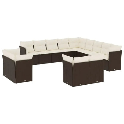 Set Divani da Giardino 13 pz con Cuscini Marrone in Polyrattan - homemem39