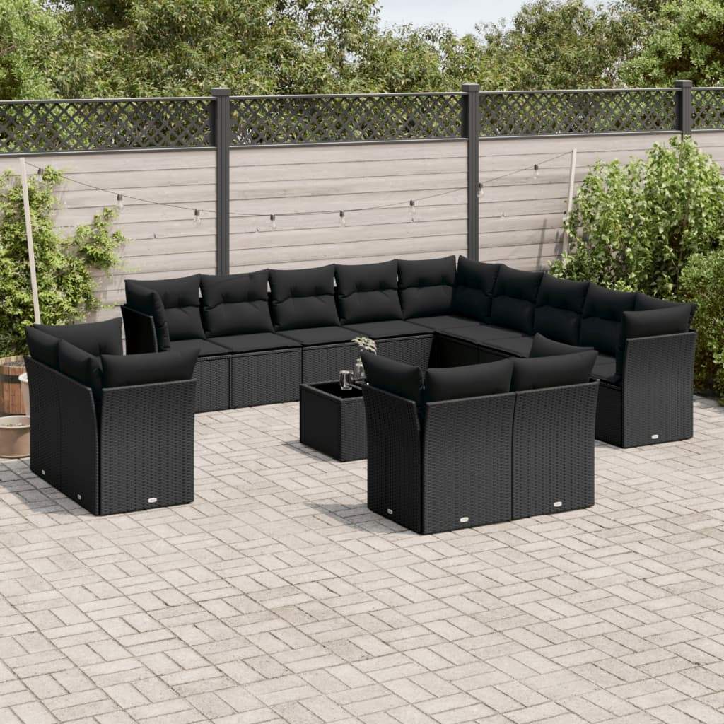 Set Divani da Giardino 14pz con Cuscini in Polyrattan Nero - homemem39