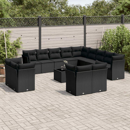 Set Divani da Giardino 14pz con Cuscini in Polyrattan Nero - homemem39