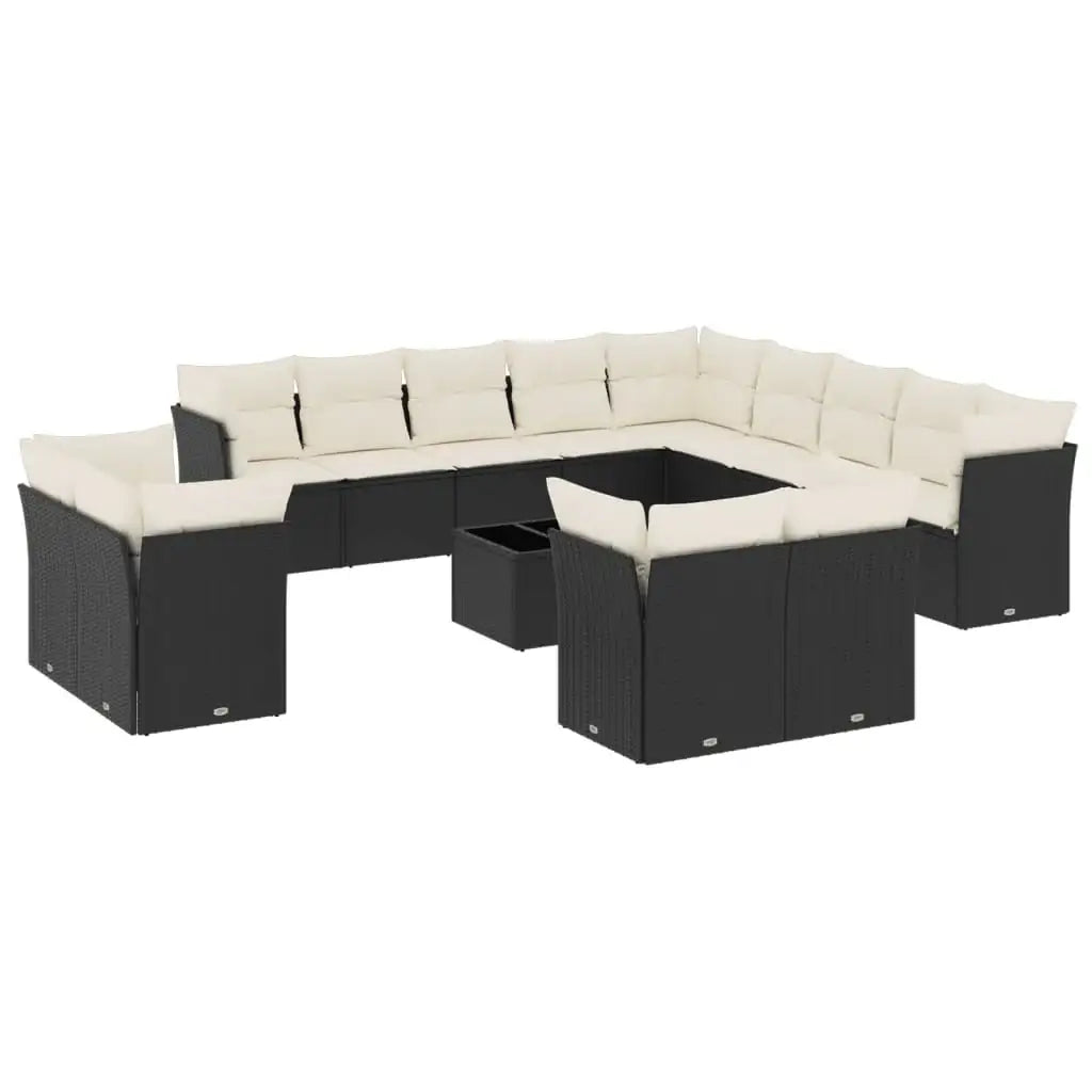 Set Divani da Giardino 14pz con Cuscini in Polyrattan Nero - homemem39