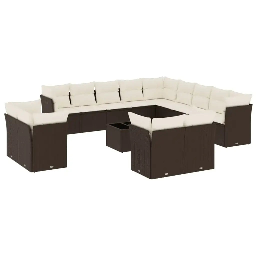 Set Divani da Giardino 14pz con Cuscini in Polyrattan Marrone - homemem39