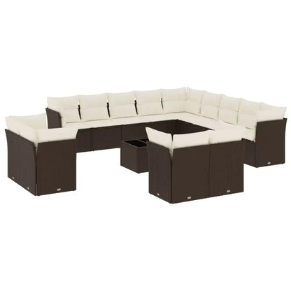 Set Divani da Giardino 14pz con Cuscini in Polyrattan Marrone - homemem39