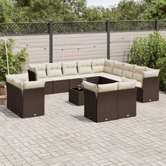 Set Divani da Giardino 14pz con Cuscini in Polyrattan Marrone - homemem39