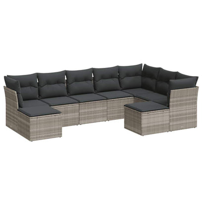 Set Divano da Giardino 9pz con Cuscini Grigio Chiaro Polyrattan - homemem39