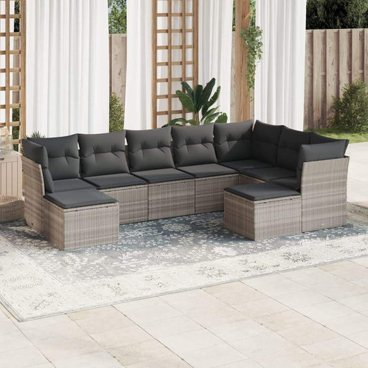 Set Divano da Giardino 9pz con Cuscini Grigio Chiaro Polyrattan - homemem39