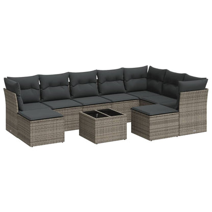 Set Divano da Giardino 10 pz con Cuscini Grigio in Polyrattan