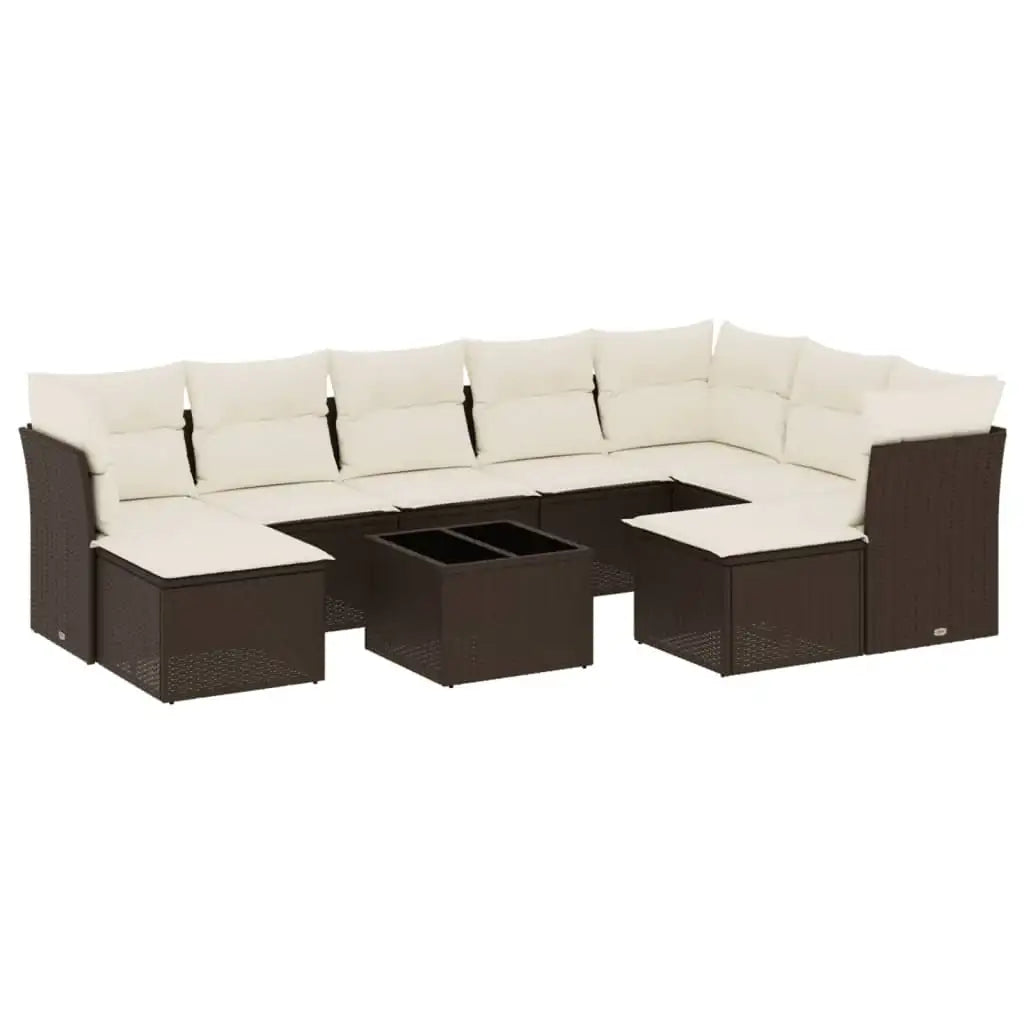Set Divani da Giardino 10pz con Cuscini in Polyrattan Marrone - homemem39