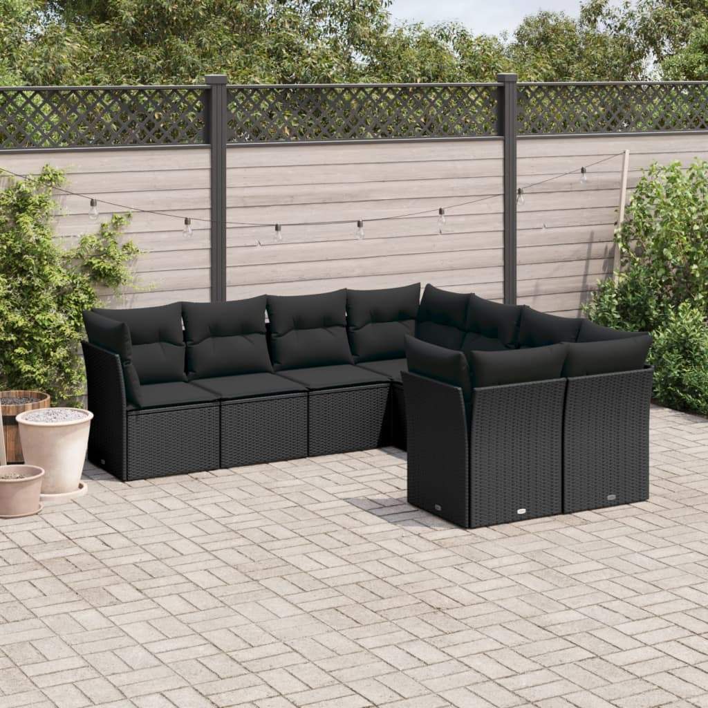 Set Divani da Giardino con Cuscini 8 pz Nero in Polyrattan - homemem39