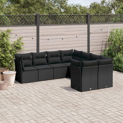 Set Divani da Giardino con Cuscini 8 pz Nero in Polyrattan - homemem39