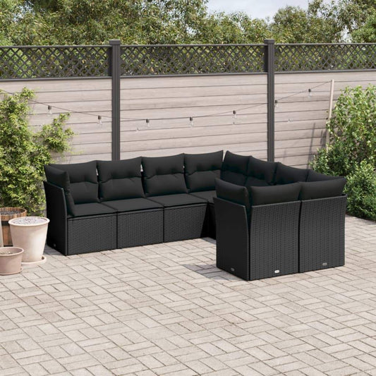 Set Divani da Giardino con Cuscini 8 pz Nero in Polyrattan - homemem39