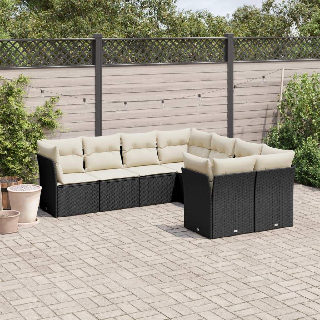 Set Divani da Giardino con Cuscini 8 pz Nero in Polyrattan - homemem39