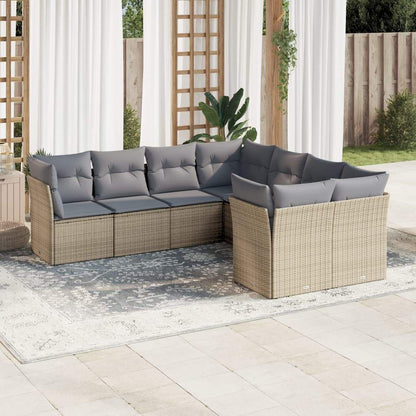 Set Divano da Giardino 8 pz con Cuscini Beige in Polyrattan - homemem39