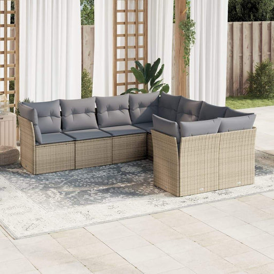 Set Divano da Giardino 8 pz con Cuscini Beige in Polyrattan - homemem39