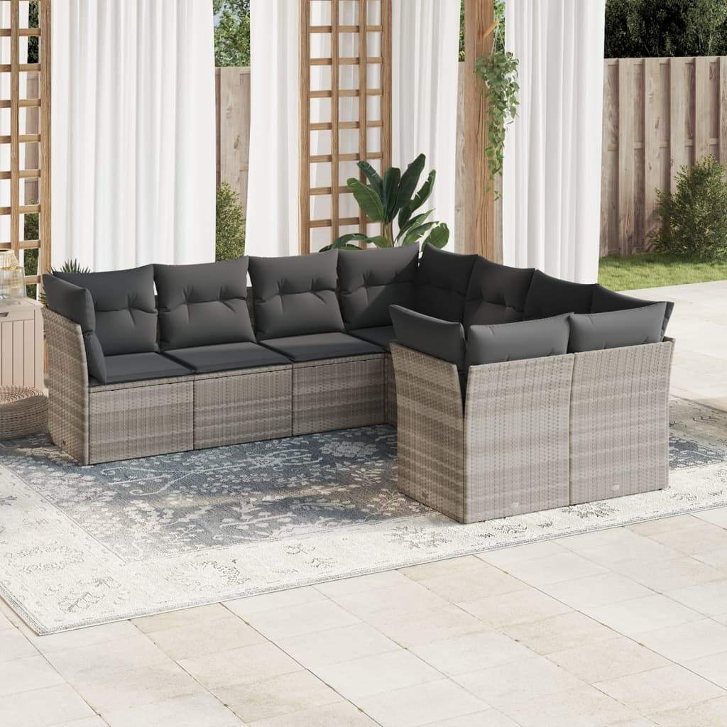 Set Divano da Giardino 8pz con Cuscini Grigio Chiaro Polyrattan - homemem39