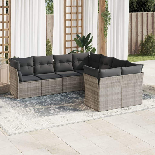 Set Divano da Giardino 8pz con Cuscini Grigio Chiaro Polyrattan - homemem39