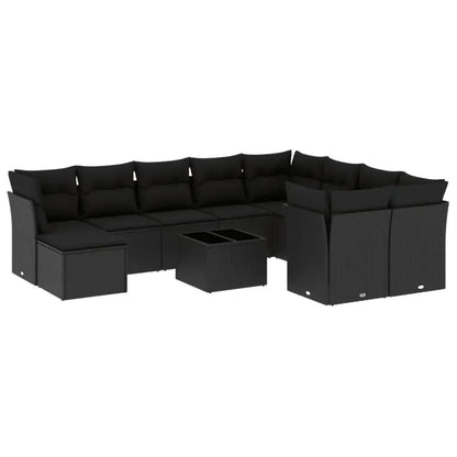 Set Divani da Giardino 11 pz con Cuscini in Polyrattan Nero - homemem39