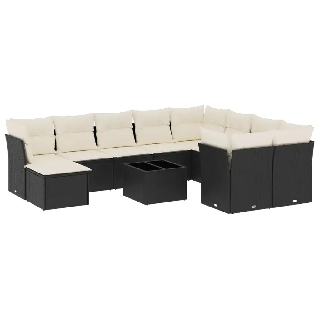 Set Divani da Giardino 11 pz con Cuscini in Polyrattan Nero - homemem39