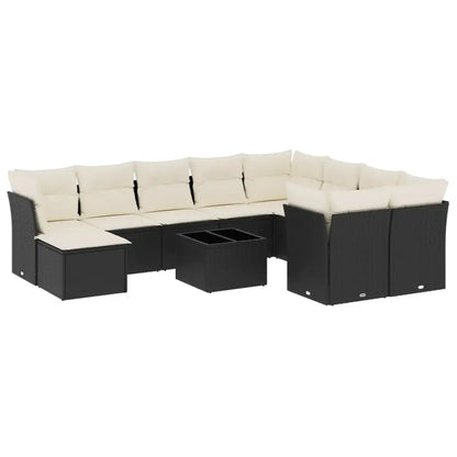 Set Divani da Giardino 11 pz con Cuscini in Polyrattan Nero - homemem39